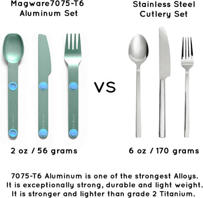 MAGWARE Magnetic Travel Camping Cutlery Utensils Set | Travel Utensils for Outdoor Cooking, Dining, & Camping, Knife, Fork & Spoon, Portable Silverware & Pouch, Black (3 PCS)