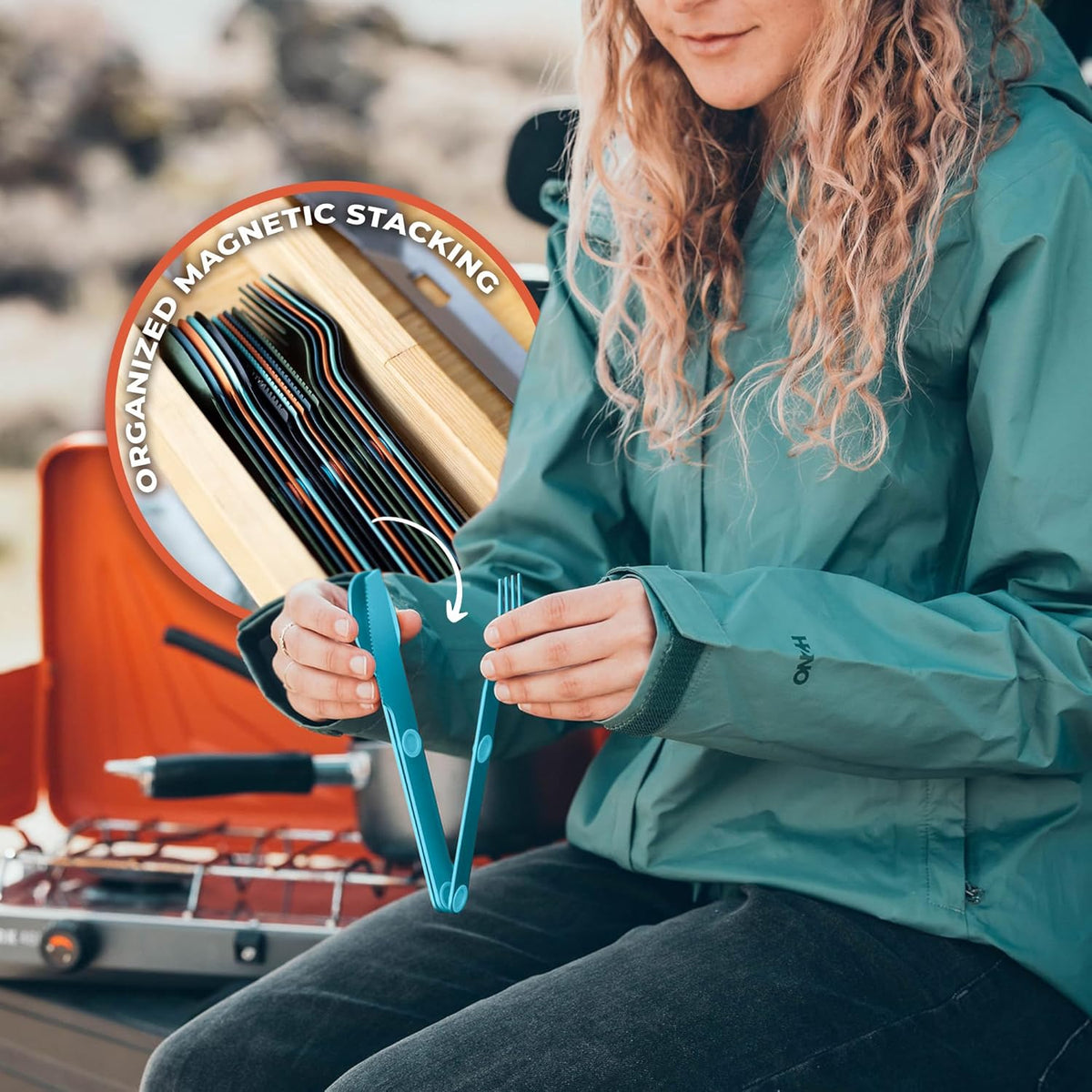 MAGWARE Magnetic Travel Camping Cutlery Utensils Set | Travel Utensils for Outdoor Cooking, Dining, & Camping, Knife, Fork & Spoon, Portable Silverware & Pouch, Black (3 PCS)