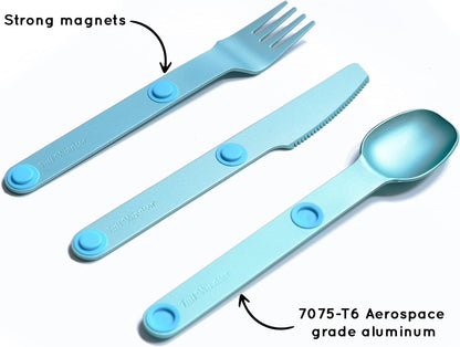 MAGWARE Magnetic Travel Camping Cutlery Utensils Set | Travel Utensils for Outdoor Cooking, Dining, & Camping, Knife, Fork & Spoon, Portable Silverware & Pouch, Black (3 PCS)