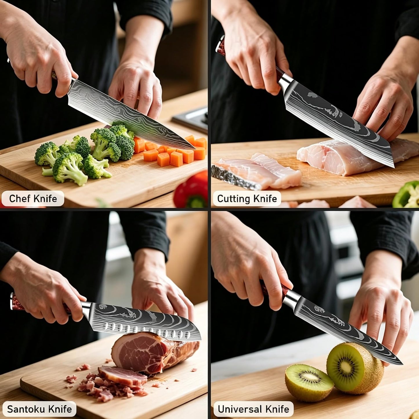 8-Piece Premium Japanese Kitchen Knife Set - Star Collection, Laser Damascus Pattern, 440A Stainless Steel Ultra Sharp for Fast Cutting (Blue 8J)