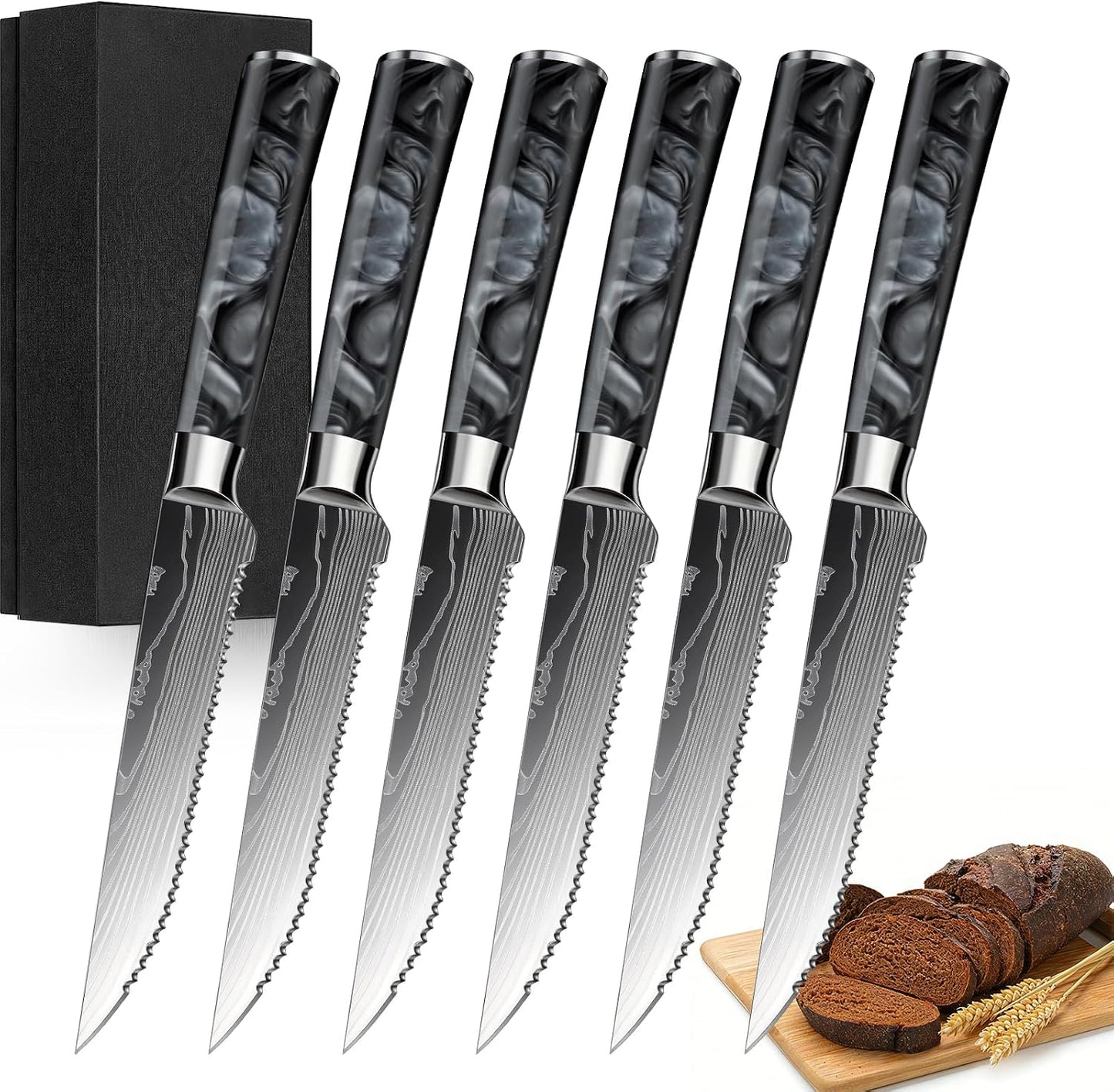 8-Piece Premium Japanese Kitchen Knife Set - Star Collection, Laser Damascus Pattern, 440A Stainless Steel Ultra Sharp for Fast Cutting (Blue 8J)