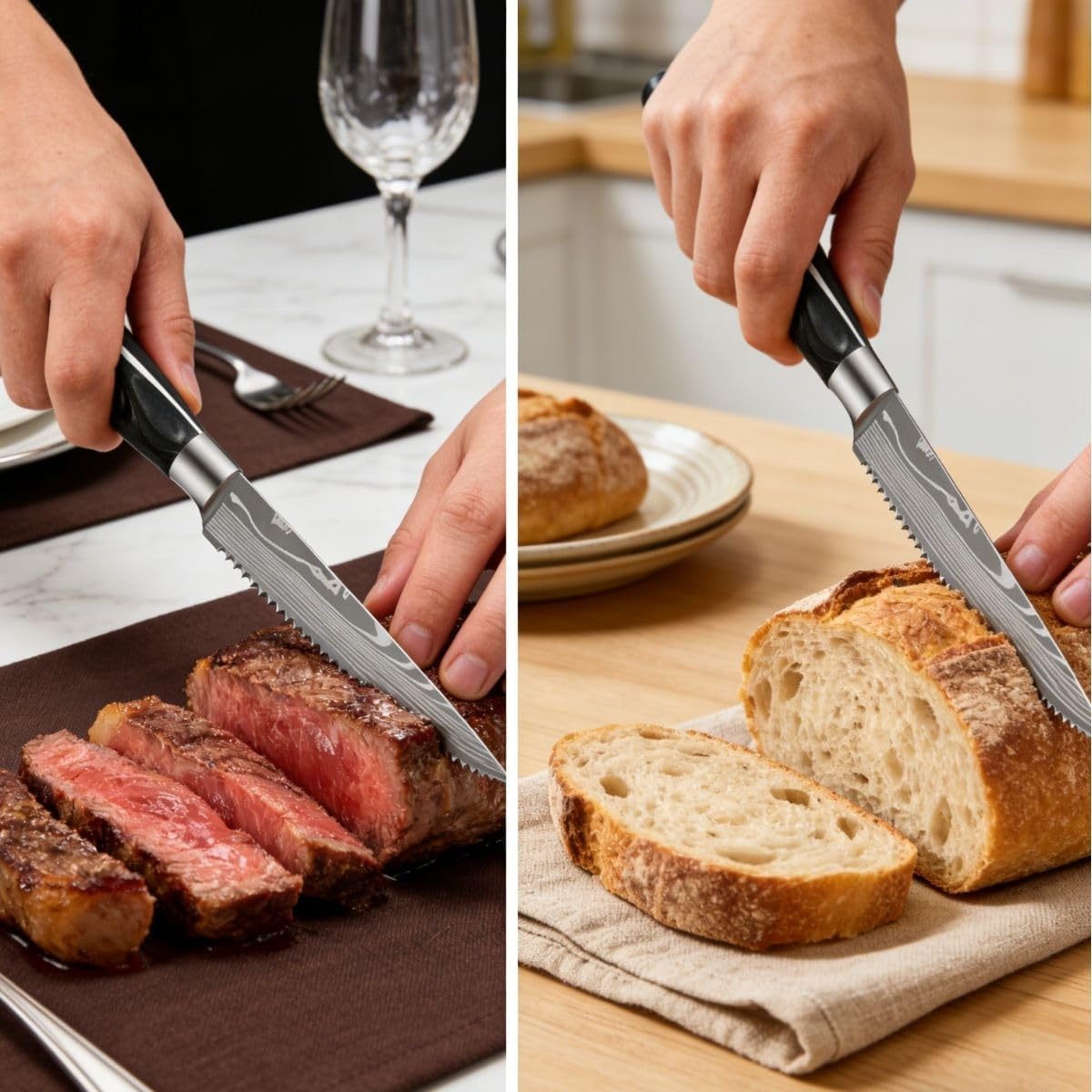 8-Piece Premium Japanese Kitchen Knife Set - Star Collection, Laser Damascus Pattern, 440A Stainless Steel Ultra Sharp for Fast Cutting (Blue 8J)