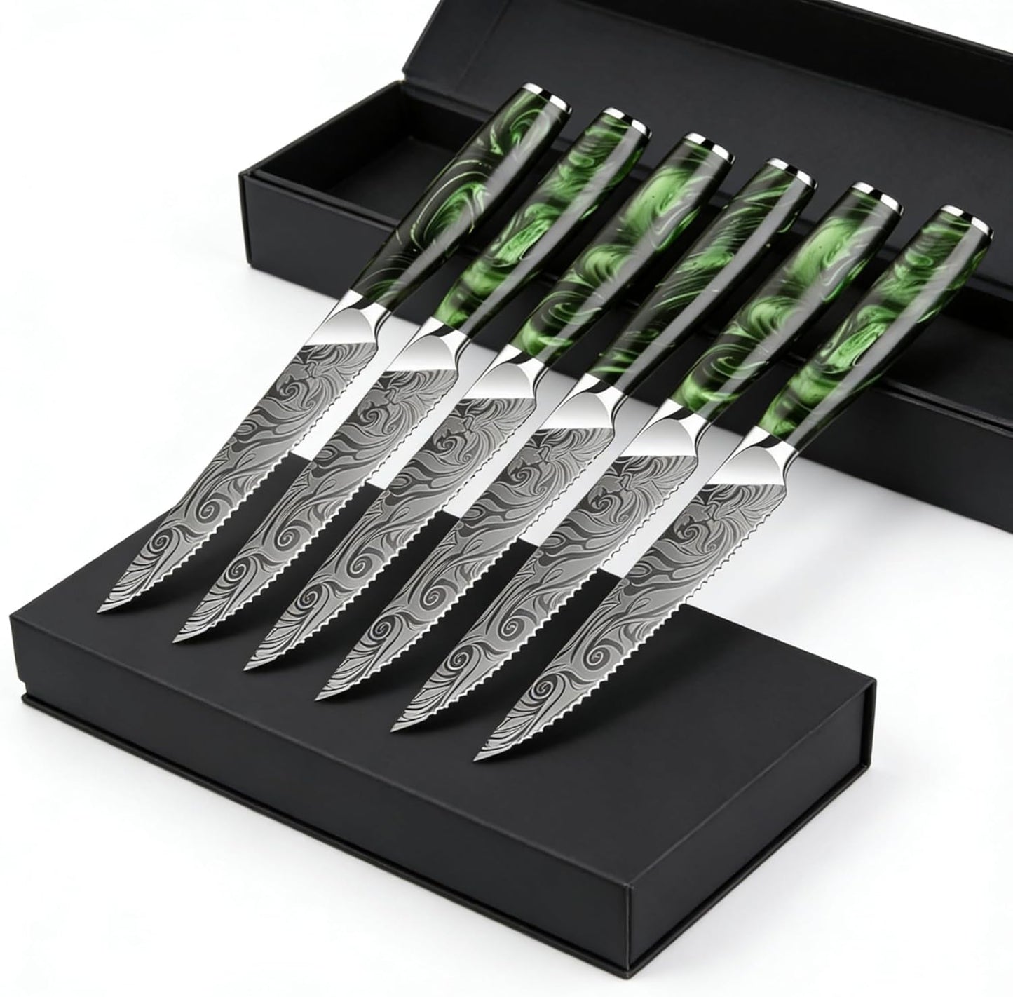 8-Piece Premium Japanese Kitchen Knife Set - Star Collection, Laser Damascus Pattern, 440A Stainless Steel Ultra Sharp for Fast Cutting (Blue 8J)