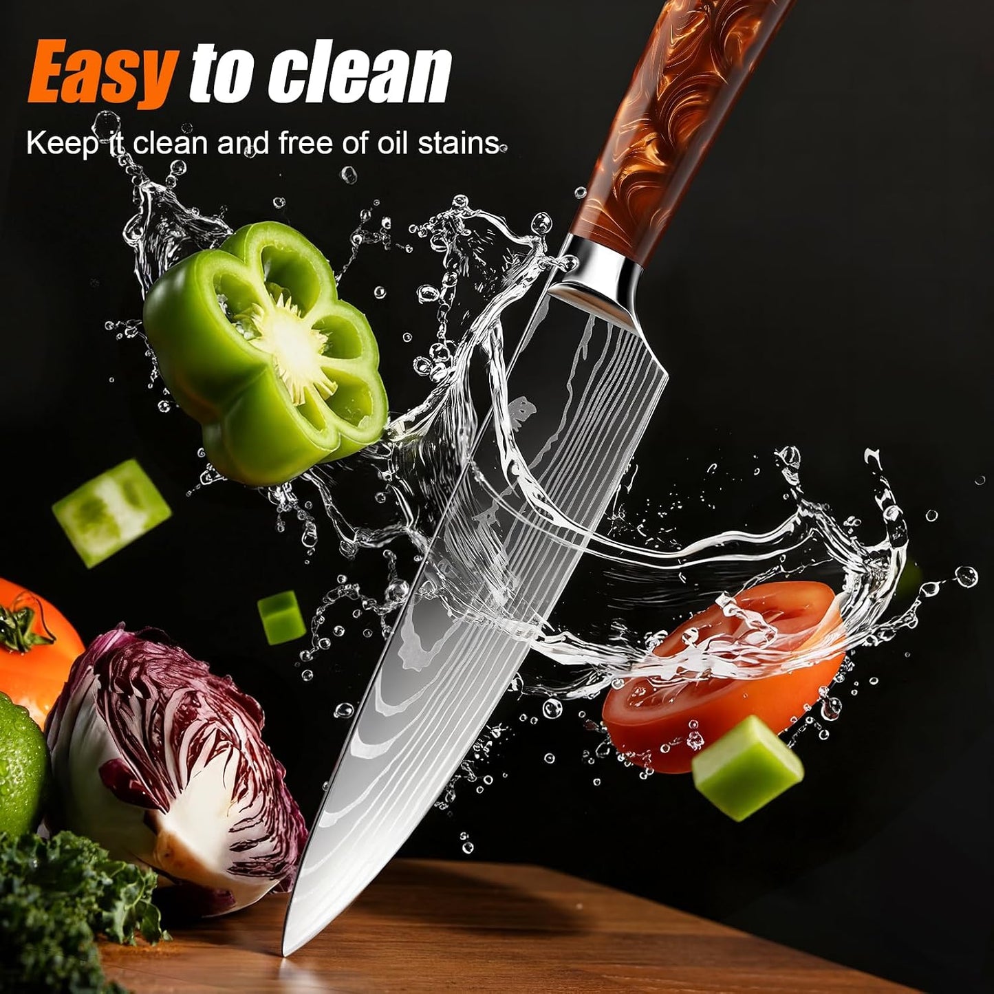 8-Piece Premium Japanese Kitchen Knife Set - Star Collection, Laser Damascus Pattern, 440A Stainless Steel Ultra Sharp for Fast Cutting (Blue 8J)