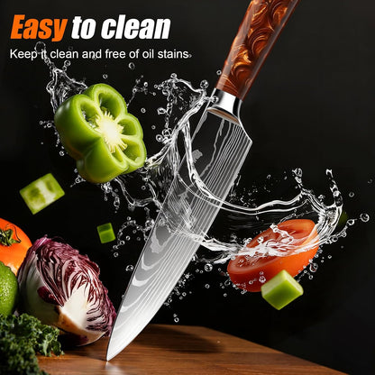 8-Piece Premium Japanese Kitchen Knife Set - Star Collection, Laser Damascus Pattern, 440A Stainless Steel Ultra Sharp for Fast Cutting (Blue 8J)