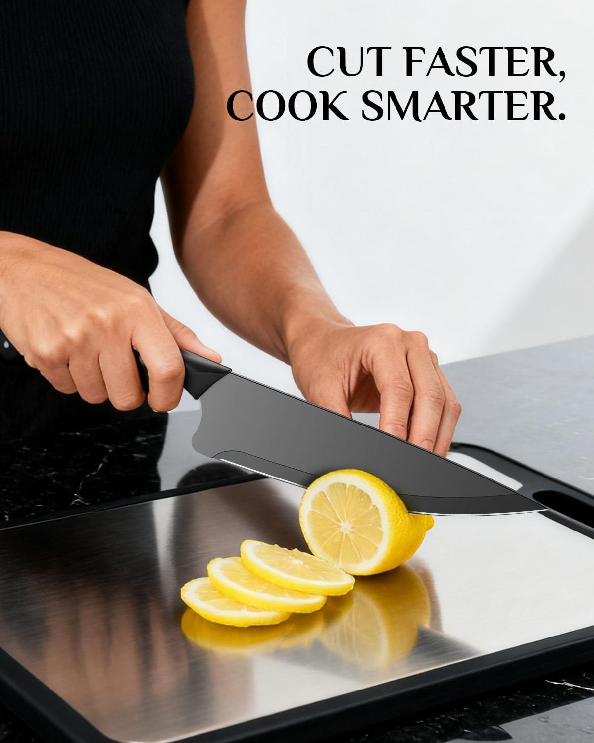 Kitchen Knife Set with Block: 15-Piece High Carbon Stainless Steel Professional Knives - Dishwasher Safe with Sharpener - Comfortable Grip Reduces Hand Fatigue 30% - Black
