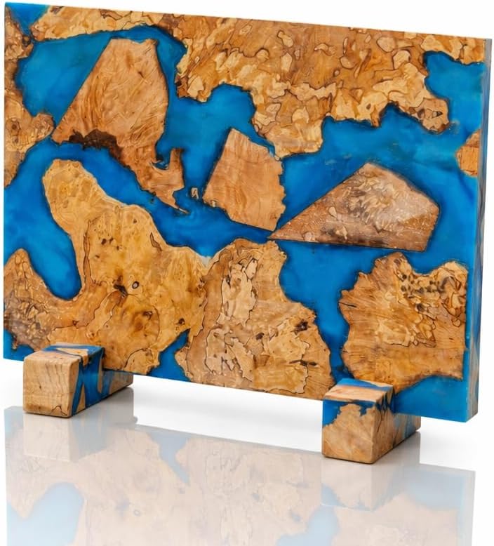 Magnetic Knife Block, Double Sided Knife Holder, Burl Maple Wood and Blue Resin, Holds 20 Knives, Non Slip Base (Blue)