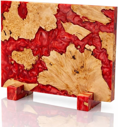 Magnetic Knife Block, Double Sided Knife Holder, Burl Maple Wood and Blue Resin, Holds 20 Knives, Non Slip Base (Blue)