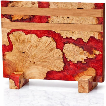 Magnetic Knife Block, Double Sided Knife Holder, Burl Maple Wood and Blue Resin, Holds 20 Knives, Non Slip Base (Blue)