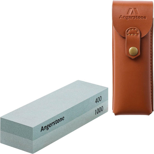 Portable Whetstone Knife Sharpening Stone - Outdoor Hunting Knife Sharpener Stone Kit Dual Grit 400/1000 - Pocket Sharpening Stones for Knives with Cowhide Pouch for Bushcraft Camping Field
