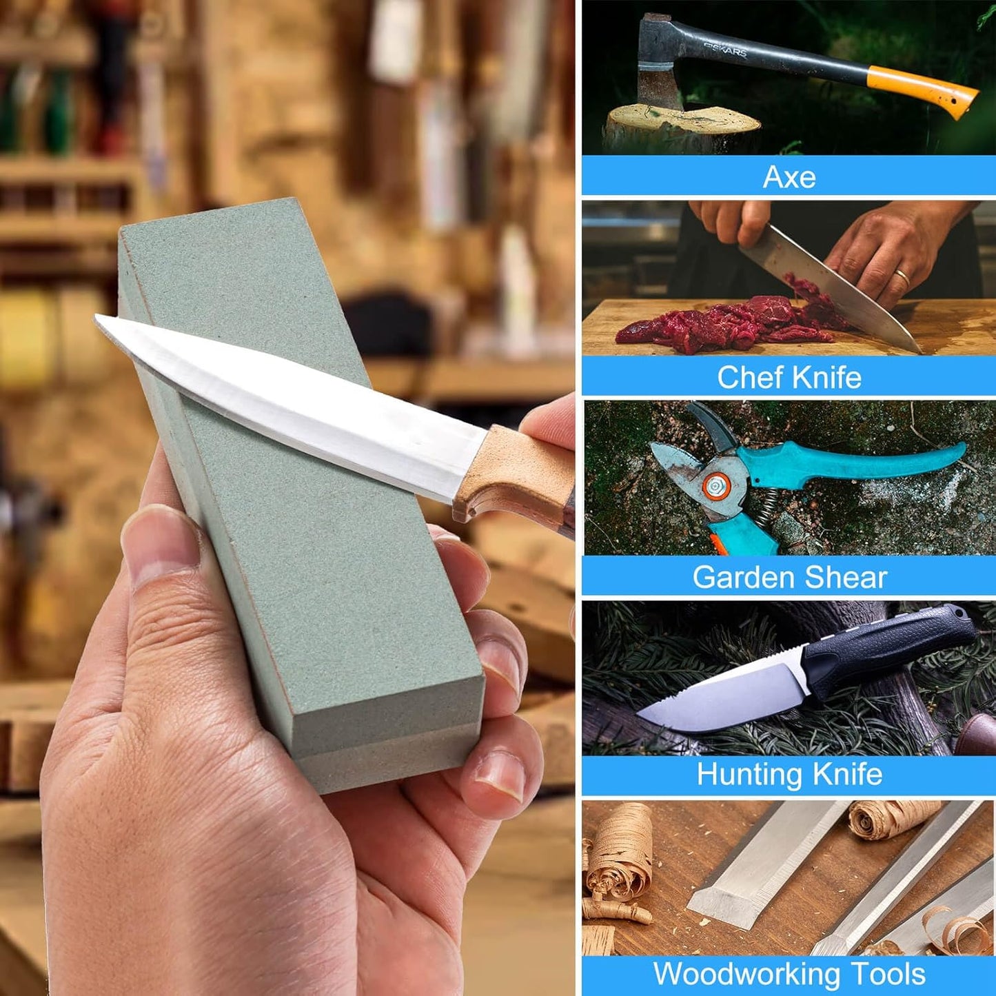 Portable Whetstone Knife Sharpening Stone - Outdoor Hunting Knife Sharpener Stone Kit Dual Grit 400/1000 - Pocket Sharpening Stones for Knives with Cowhide Pouch for Bushcraft Camping Field