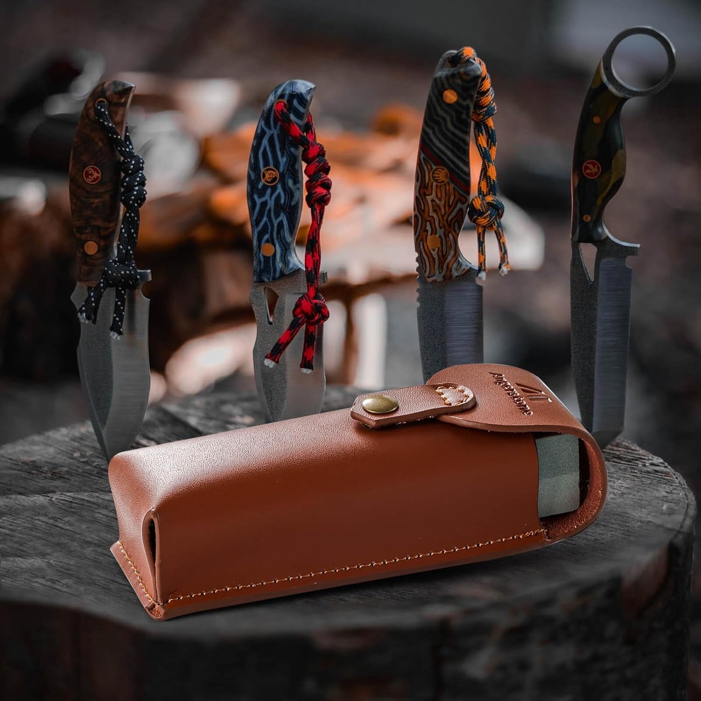 Portable Whetstone Knife Sharpening Stone - Outdoor Hunting Knife Sharpener Stone Kit Dual Grit 400/1000 - Pocket Sharpening Stones for Knives with Cowhide Pouch for Bushcraft Camping Field