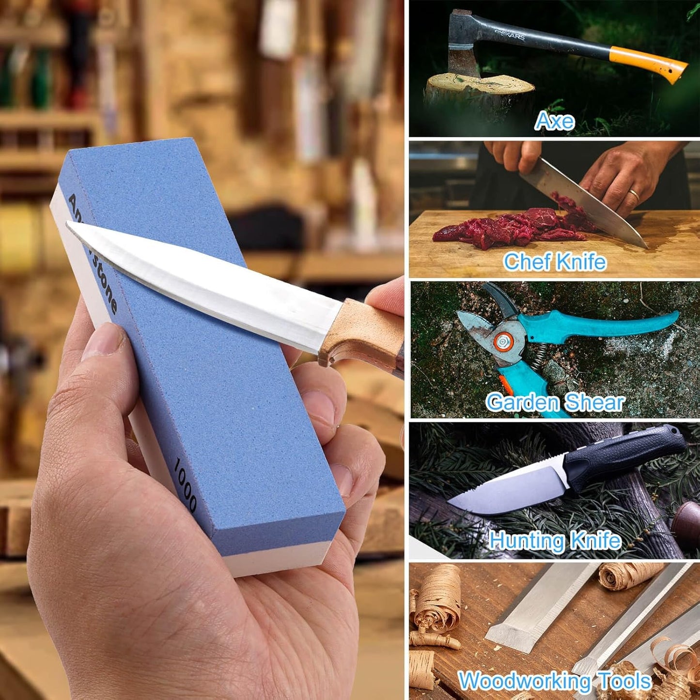 Portable Whetstone Knife Sharpening Stone - Outdoor Hunting Knife Sharpener Stone Kit Dual Grit 400/1000 - Pocket Sharpening Stones for Knives with Cowhide Pouch for Bushcraft Camping Field