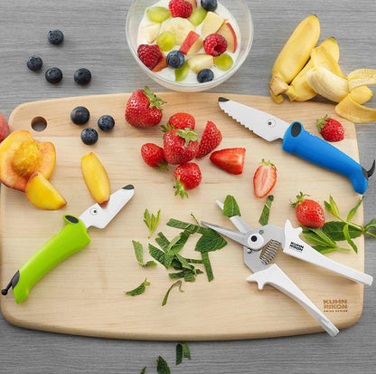 Kinderkitchen® Kids Chef Knife Set 6", 2 Pieces, Green/Blue | Straight Edge & Serrated Knife | Cutting Tool Made for Real Cooking | Child Friendly Dog Design With Hand Guard For Safety