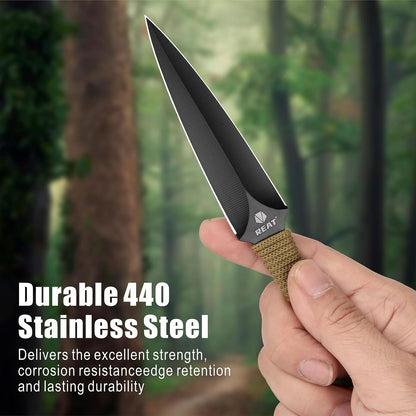 REAT Throwing Knives - 12 Piece, 6.5" 440 Stainless Steel with Green Cord-Wrapped Handle, Includes Nylon Carrying Case for Safe Storage,Ninja Kunai Knives for Competition,Recreation (Black/Green)