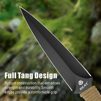 REAT Throwing Knives - 12 Piece, 6.5" 440 Stainless Steel with Green Cord-Wrapped Handle, Includes Nylon Carrying Case for Safe Storage,Ninja Kunai Knives for Competition,Recreation (Black/Green)