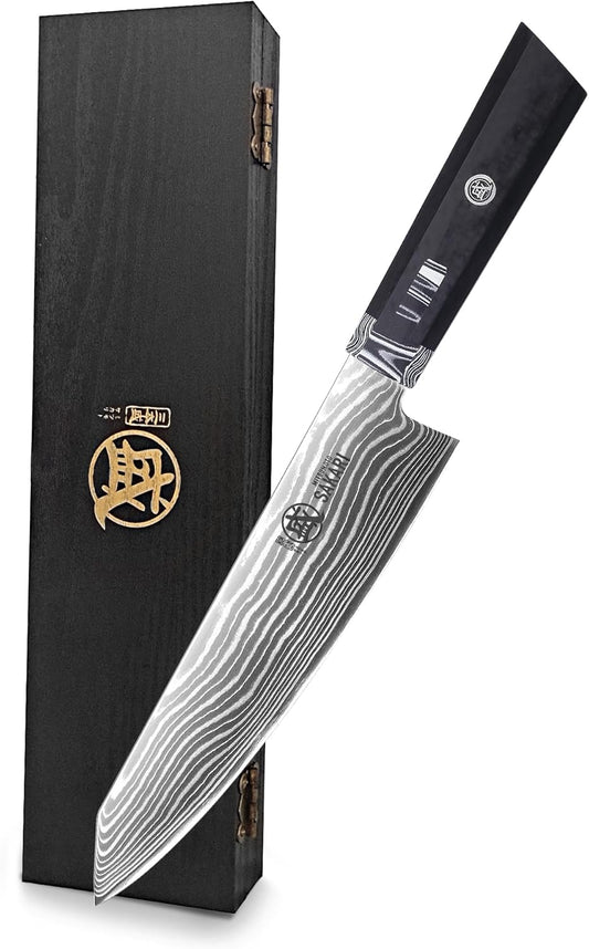 8 inch Kiritsuke Chef Knife, SG-Pro Powdered Steel 73-Layer Damascus Knife, Ergonomic G10 Handle for Kitchen Precision Cutting