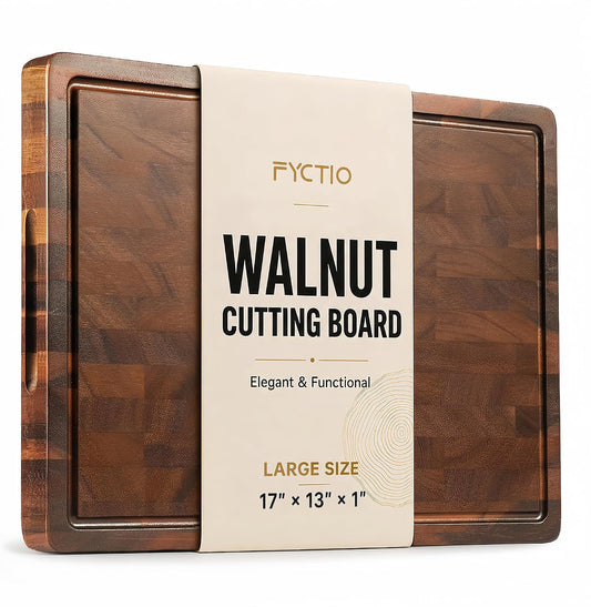Walnut Wood Cutting Board, End Grain w/Juice Groove & Handles, 17" | Solid end grain walnut, gentle on knives, self-repairing. Juice grooves, handles, non-slip. Reversible prep/serve.+ gift box