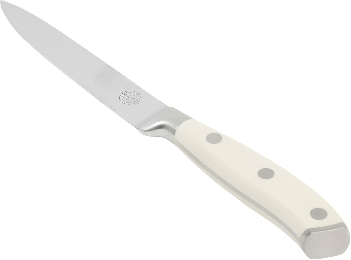 Kitchen Essential Tasting Kitchen German Steel Slicer Knife, 8-Inch Stainless Steel Blade – Professional Kitchen Knife with White Handle and Forged Full Tang