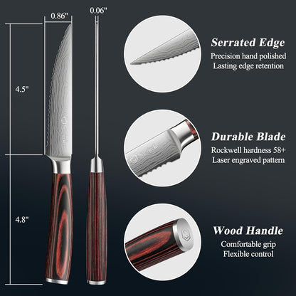 Steak Knife Set of 6, Serrated Dinner Knife for Meat with Gift Box