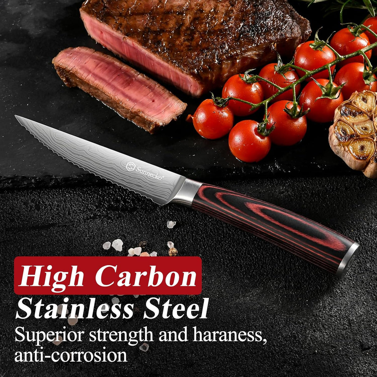 Steak Knife Set of 6, Serrated Dinner Knife for Meat with Gift Box
