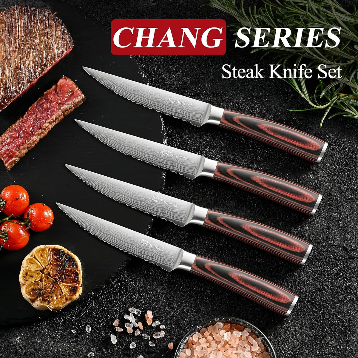 Steak Knife Set of 6, Serrated Dinner Knife for Meat with Gift Box