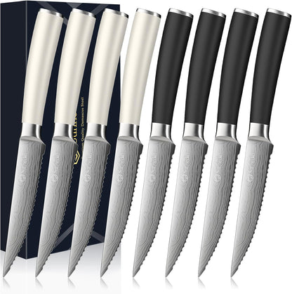 Steak Knife Set of 6, Serrated Dinner Knife for Meat with Gift Box