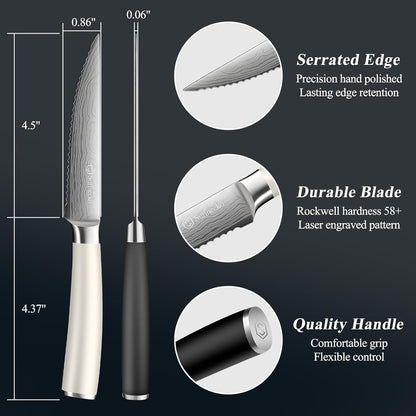 Steak Knife Set of 6, Serrated Dinner Knife for Meat with Gift Box