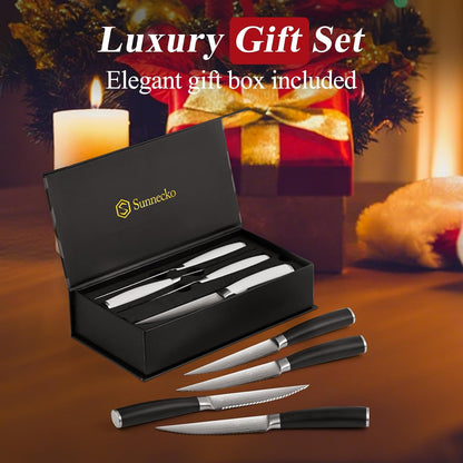 Steak Knife Set of 6, Serrated Dinner Knife for Meat with Gift Box