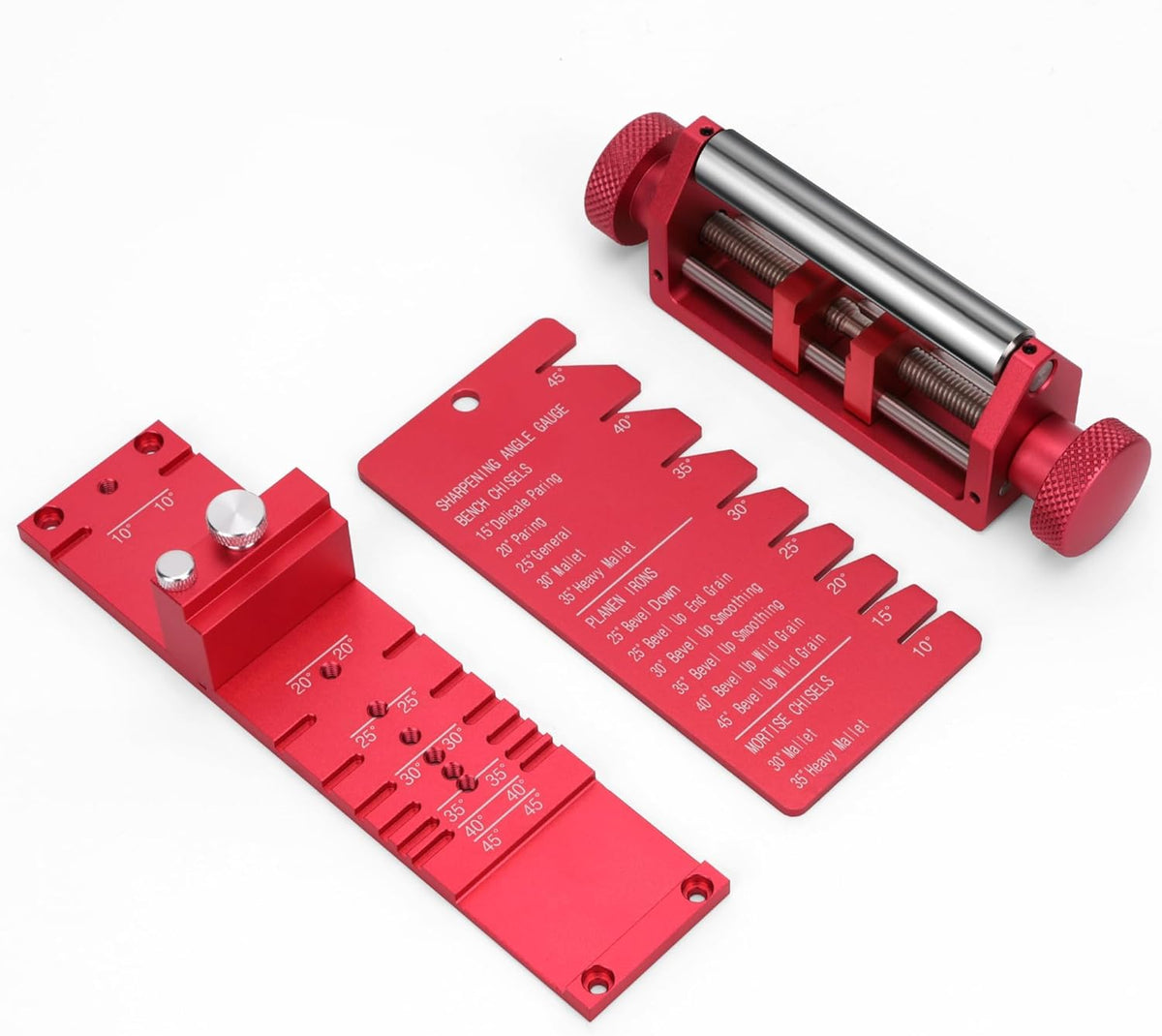 Chisel Sharpening Jig, Honing Guide for Woodworking Chisels and Planes Width 0.1" to 2.8", Metal Chisel Sharpening Kit with Angle Fixture and Angle Gague, Red Pink