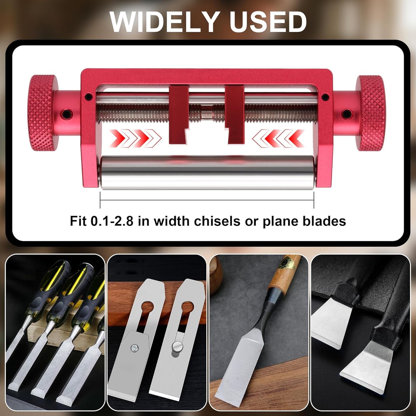 Chisel Sharpening Jig, Honing Guide for Woodworking Chisels and Planes Width 0.1" to 2.8", Metal Chisel Sharpening Kit with Angle Fixture and Angle Gague, Red Pink