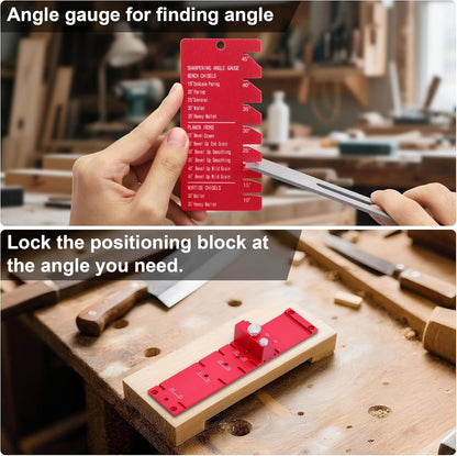 Chisel Sharpening Jig, Honing Guide for Woodworking Chisels and Planes Width 0.1" to 2.8", Metal Chisel Sharpening Kit with Angle Fixture and Angle Gague, Red Pink