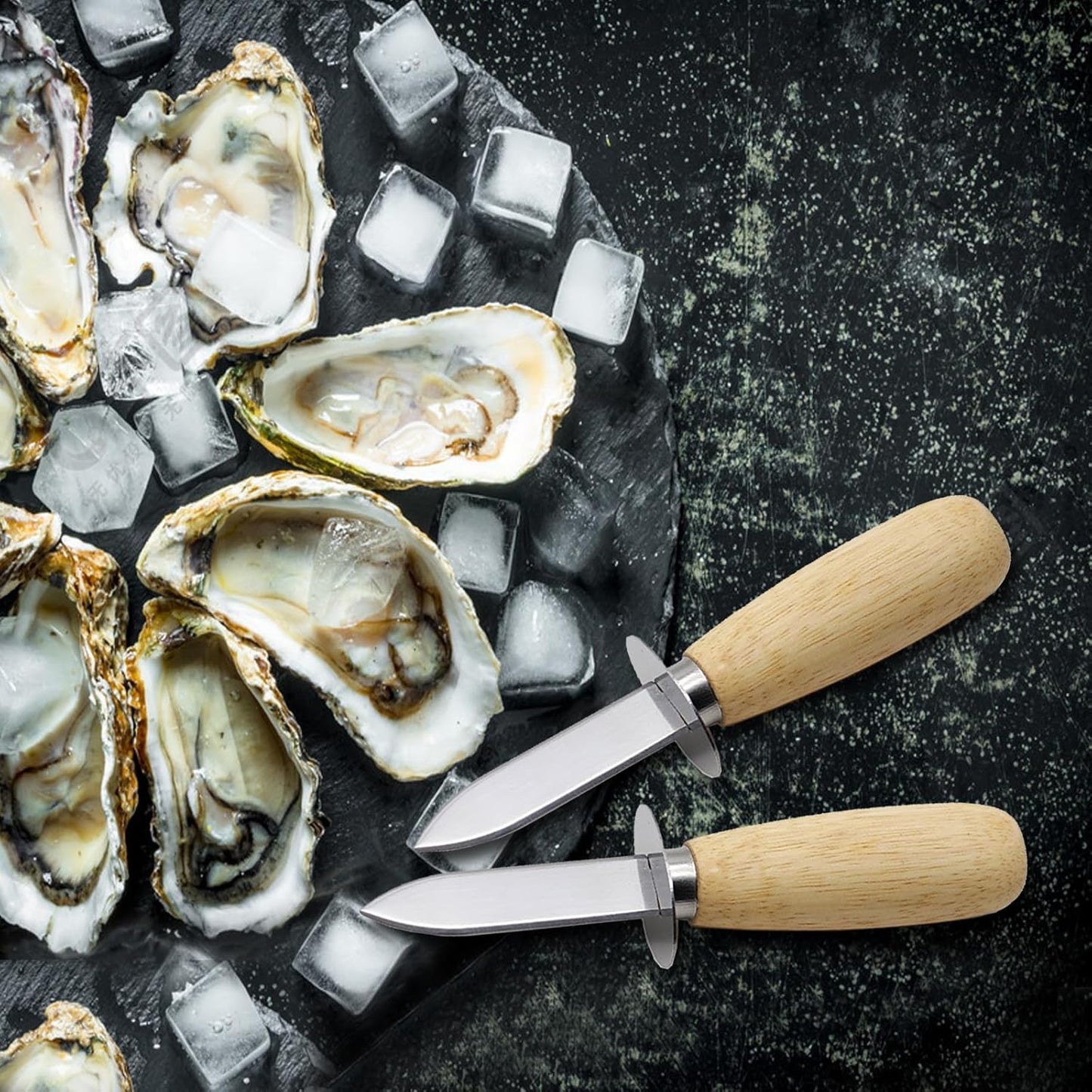 2Oyster Knife Wooden Handle Oyster Shucking Knife Stainless Steel with 2Pairs Level 5 Cut-Resistant Gloves, Oyster Shucker Opener for Kitchen