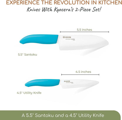 Revolution 2-Pc Ceramic Knife Set: 5.5” Santoku & 4.5” Utility | Revolution Ceramic Knife Duo: 5.5” Santoku & 4.5” Utility Blades for Precise Slicing, Trimming, and Daily Meal Prep