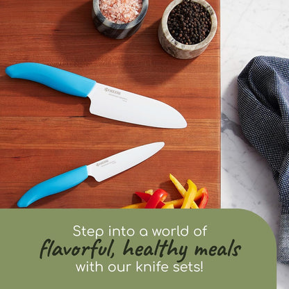 Revolution 2-Pc Ceramic Knife Set: 5.5” Santoku & 4.5” Utility | Revolution Ceramic Knife Duo: 5.5” Santoku & 4.5” Utility Blades for Precise Slicing, Trimming, and Daily Meal Prep