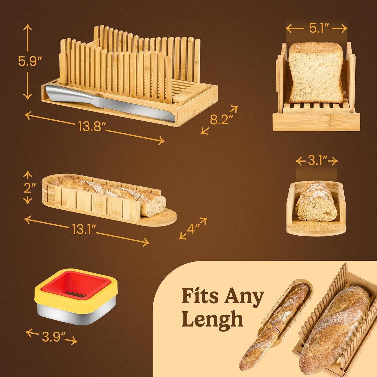Bread Slicer Guide for Homemade Bread 3-In-1 Set: Sourdough Rounds Slicer, Baguette Cutter & Sandwich Sealer | Bread Loaf Slicing, Adjustable Bamboo Bread Cutter With Knife & Magnetic Slot