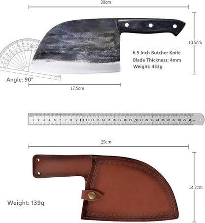 Huusk Viking Knives, Butcher Knife Black Forged Boning Knife with Sheath Japanese Fillet Meat Cleaver Knives Full Tang for Kitchen, Camping, BBQ Thanksgiving Gifts