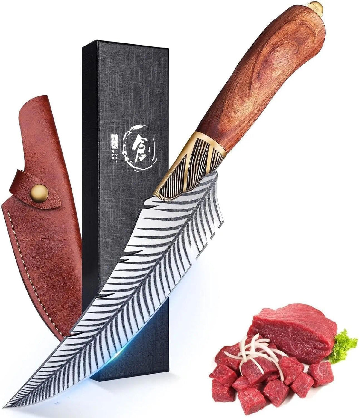 Huusk Viking Knives, Butcher Knife Black Forged Boning Knife with Sheath Japanese Fillet Meat Cleaver Knives Full Tang for Kitchen, Camping, BBQ Thanksgiving Gifts