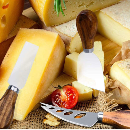 Premium 6-Piece Cheese Knife Set - Complete Stainless Steel Cheese Knives Collection with Teak Wood Handles