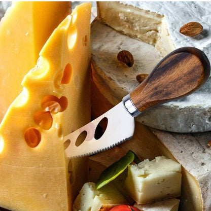 Premium 6-Piece Cheese Knife Set - Complete Stainless Steel Cheese Knives Collection with Teak Wood Handles