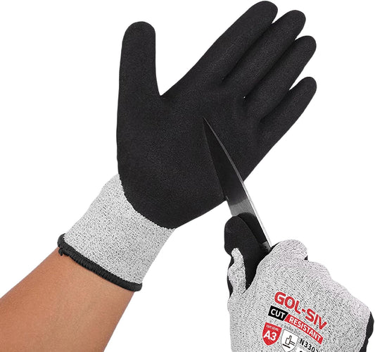 ANSI A3 Cut Resistant Gloves, Double-Layer Nitrile-Coated Safety Gloves For Automotive Repair, Heavy Machinery Processing, Logistics Handling, Woodworking, Durable, Machine Washable, L