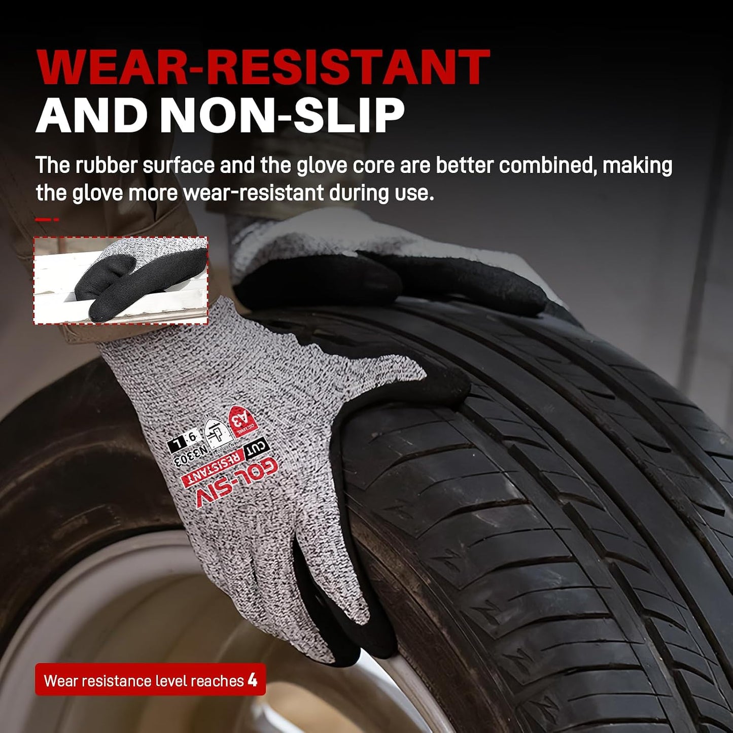 ANSI A3 Cut Resistant Gloves, Double-Layer Nitrile-Coated Safety Gloves For Automotive Repair, Heavy Machinery Processing, Logistics Handling, Woodworking, Durable, Machine Washable, L