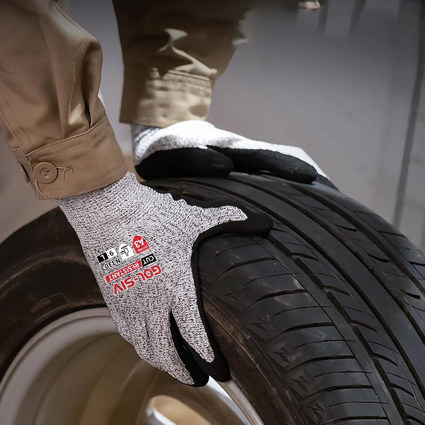 ANSI A3 Cut Resistant Gloves, Double-Layer Nitrile-Coated Safety Gloves For Automotive Repair, Heavy Machinery Processing, Logistics Handling, Woodworking, Durable, Machine Washable, L
