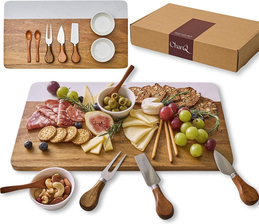 Charcuterie Board Gift Set - Marble & Acacia Wood Board | A Thoughtful Gift for Weddings, Housewarmings, Bridal Showers, Birthdays, and Other Special Occasions