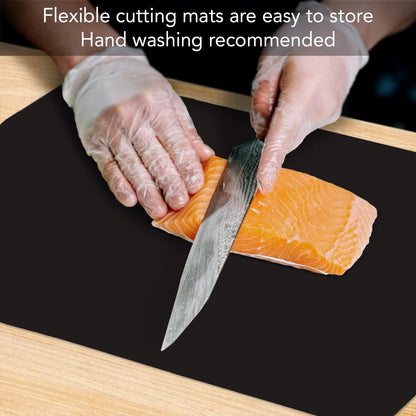 Black Flexible Plastic Cutting Board Mat 2 Pack, 15" x 11.5", Made in the USA, Easily Funnels Foods, Knife Friendly, Easily Wipes Clean