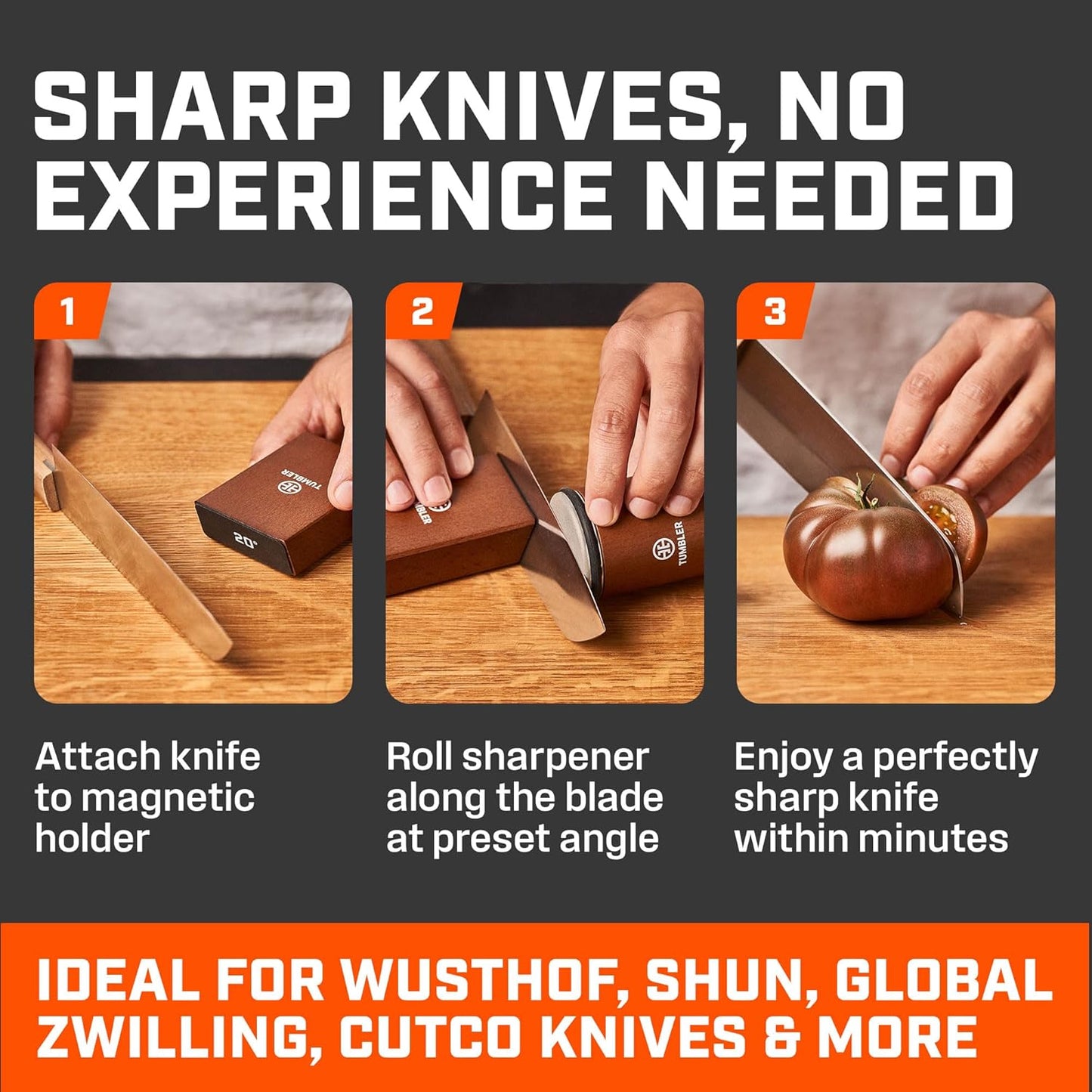 The Original Rolling Knife Sharpener™ (Wood) | Knife Sharpening Made Easy - Rolling Knife Sharpener Tool for Kitchen Knives, Kit Offers 15 & 20 Degree Sharpening (Wood)