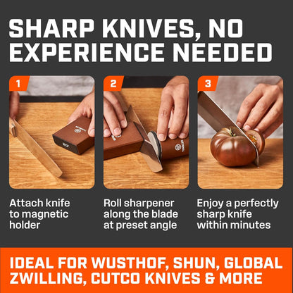The Original Rolling Knife Sharpener™ (Wood) | Knife Sharpening Made Easy - Rolling Knife Sharpener Tool for Kitchen Knives, Kit Offers 15 & 20 Degree Sharpening (Wood)