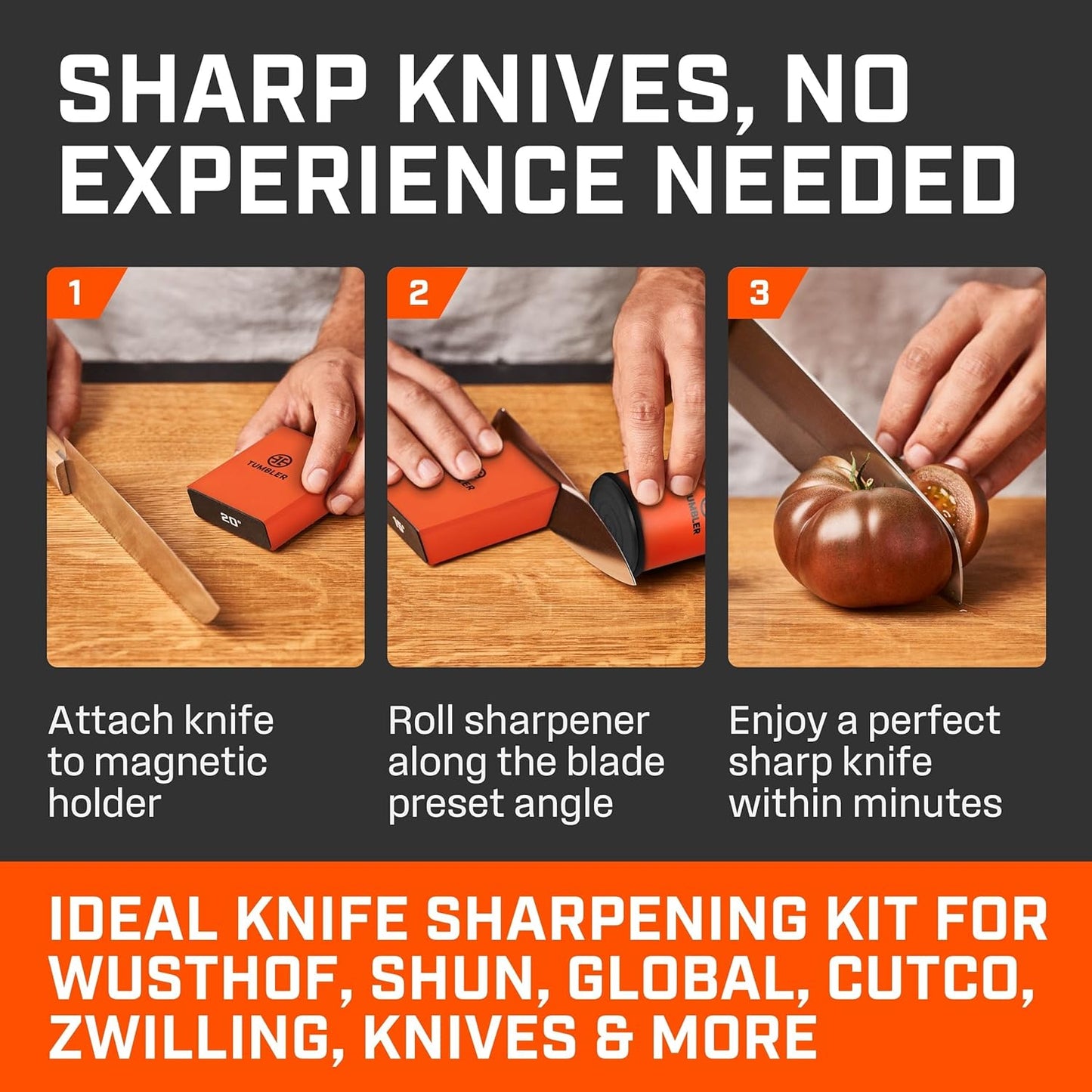 The Original Rolling Knife Sharpener™ (Wood) | Knife Sharpening Made Easy - Rolling Knife Sharpener Tool for Kitchen Knives, Kit Offers 15 & 20 Degree Sharpening (Wood)