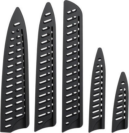 5 Pcs Black Knife Sheath Kitchen Safety Knife Covers or Sleeves Universal Knives Guards Set Knives Sheath Blade Protector Ventilated Storage for 8" Bread/Carving/Chef 5" Utility 3.5" Paring