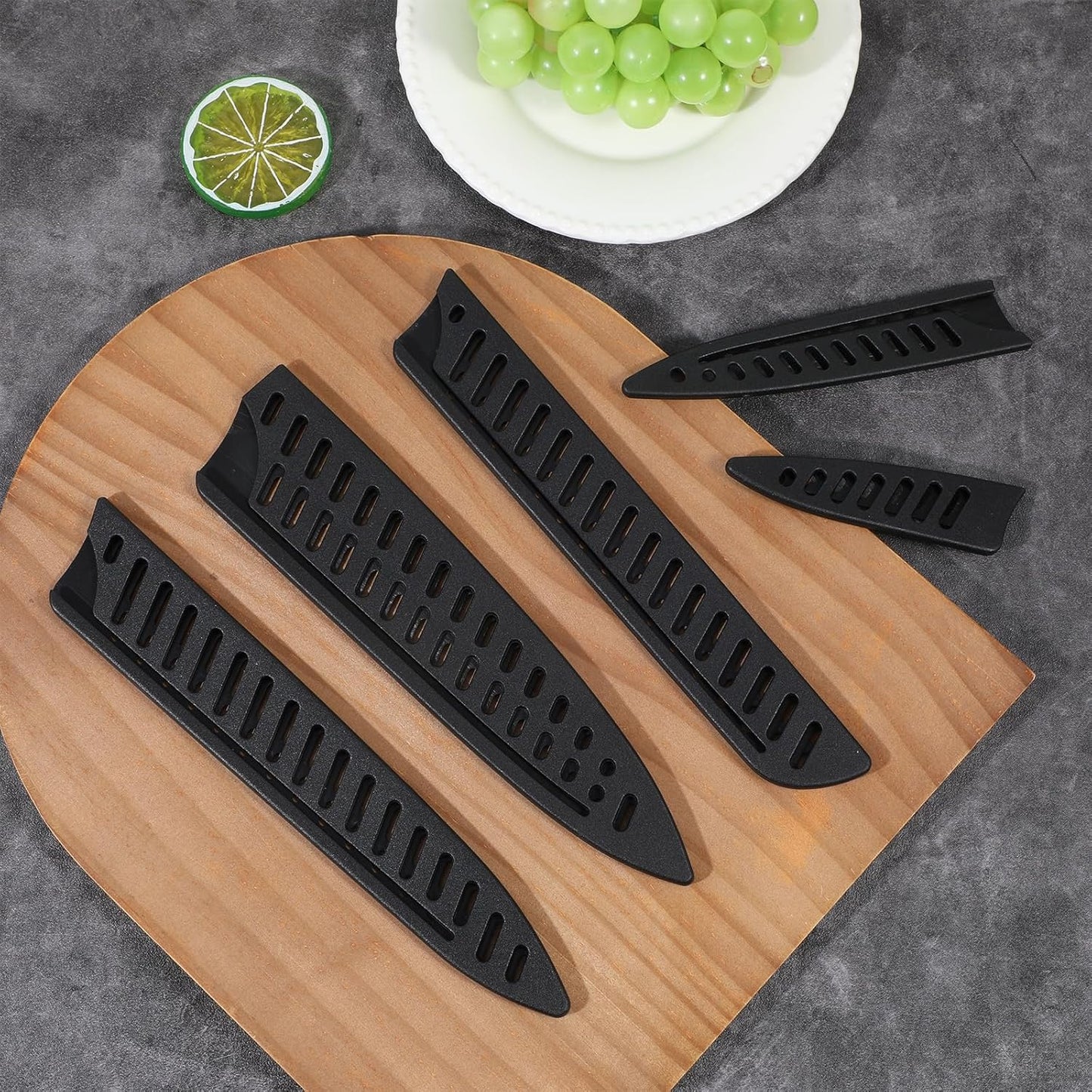 5 Pcs Black Knife Sheath Kitchen Safety Knife Covers or Sleeves Universal Knives Guards Set Knives Sheath Blade Protector Ventilated Storage for 8" Bread/Carving/Chef 5" Utility 3.5" Paring